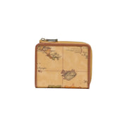 Alviero Martini Prima Classe women leather wallet beige small size with tan leather and vintage map design