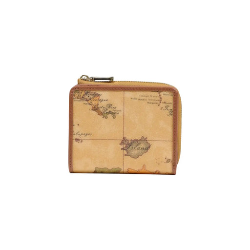 Alviero Martini Prima Classe Damen-Ledergeldbörse, beige, klein, mit hellbraunem Leder und Vintage-Kartenmotiv