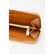 Alviero Martini Prima Classe women leather zip wallet in tan with gold-toned zipper and pull tab in beige leather