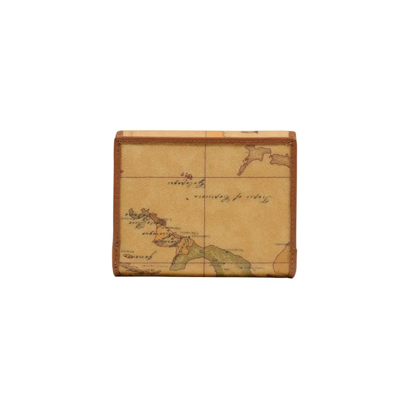 Alviero Martini Prima Classe women wallet beige with vintage map design tan leather edges and aged paper surface