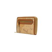 Beige alviero martini prima classe women wallet with vintage map design and tan leather trim in leather material