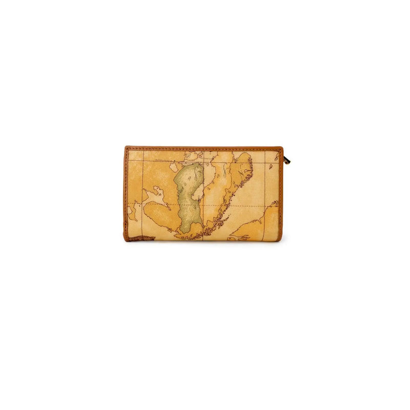 Alviero Martini Prima Classe women wallet brown L15 tan leather with vintage map design and sepia continents