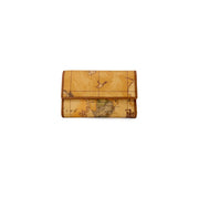 Alviero Martini Prima Classe women wallet brown l15 in yellow leather with intricate world map design and brown borders