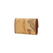 Alviero martini prima classe women wallet camel polyurethane with tan leather and antique map design in brown and beige ink