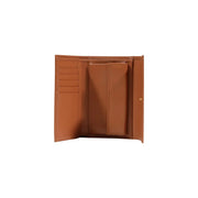 Tan leather tri fold Alviero Martini Prima Classe women wallet with multiple card slots and central compartment