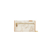 Beige Alviero Martini Prima Classe women wallet in white leather with world map design and gold tone zipper