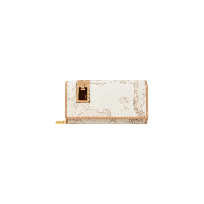 Alviero Martini Prima Classe women wallet in white marble-patterned leather with beige trim and gold-tone zipper pull