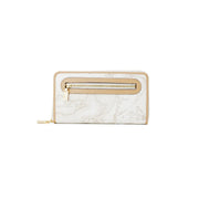 Alviero Martini Prima Classe women white zip wallet 12x19 with white and beige marble pattern and gold-tone hardware