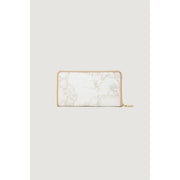 Alviero Martini Prima Classe women white zip wallet with gray marble pattern and beige leather trim 12x19 cm