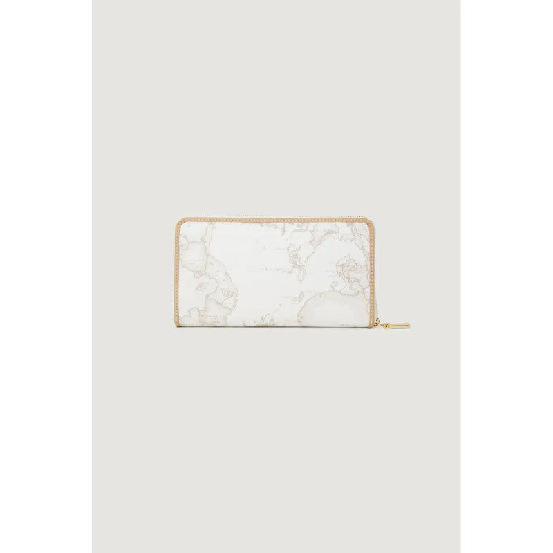 Alviero Martini Prima Classe women white zip wallet with gray marble pattern and beige leather trim 12x19 cm
