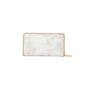 Alviero Martini Prima Classe women white zip wallet with marble pattern beige leather trim and gold-toned zipper pull