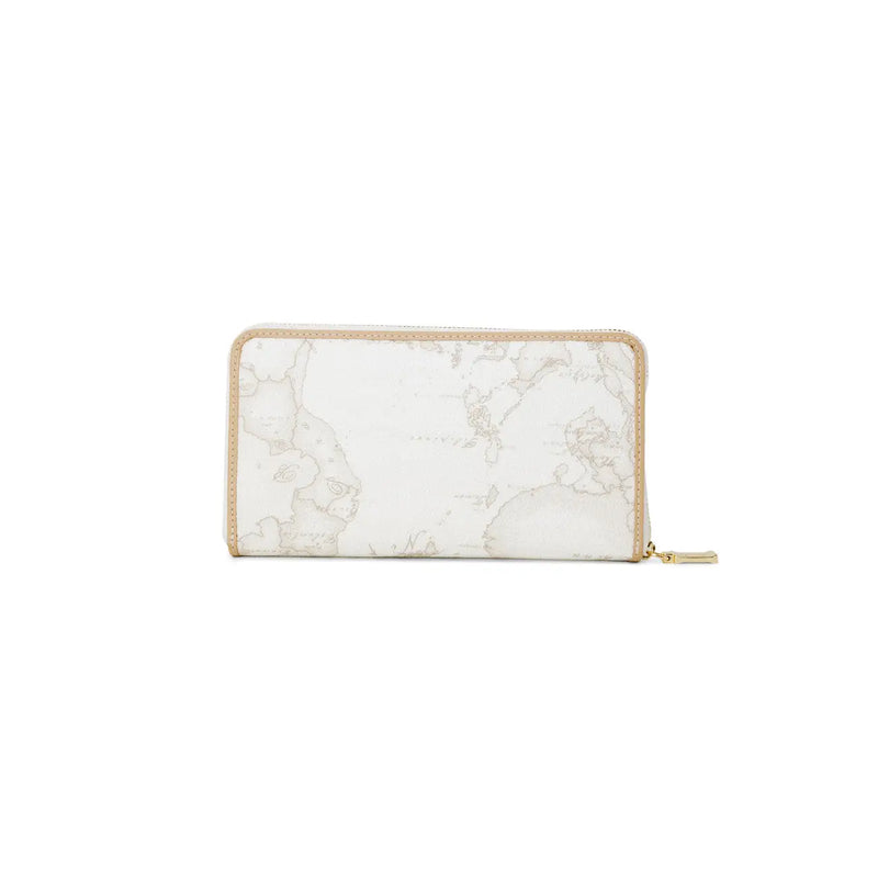 Alviero Martini Prima Classe women white zip wallet with marble pattern beige leather trim and gold-toned zipper pull