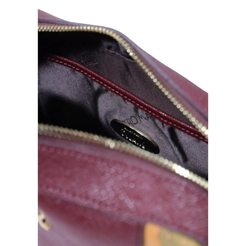 Alviero Martini women bag bordeaux pvc with burgundy textured leather gold zippers and dark gray interior lining