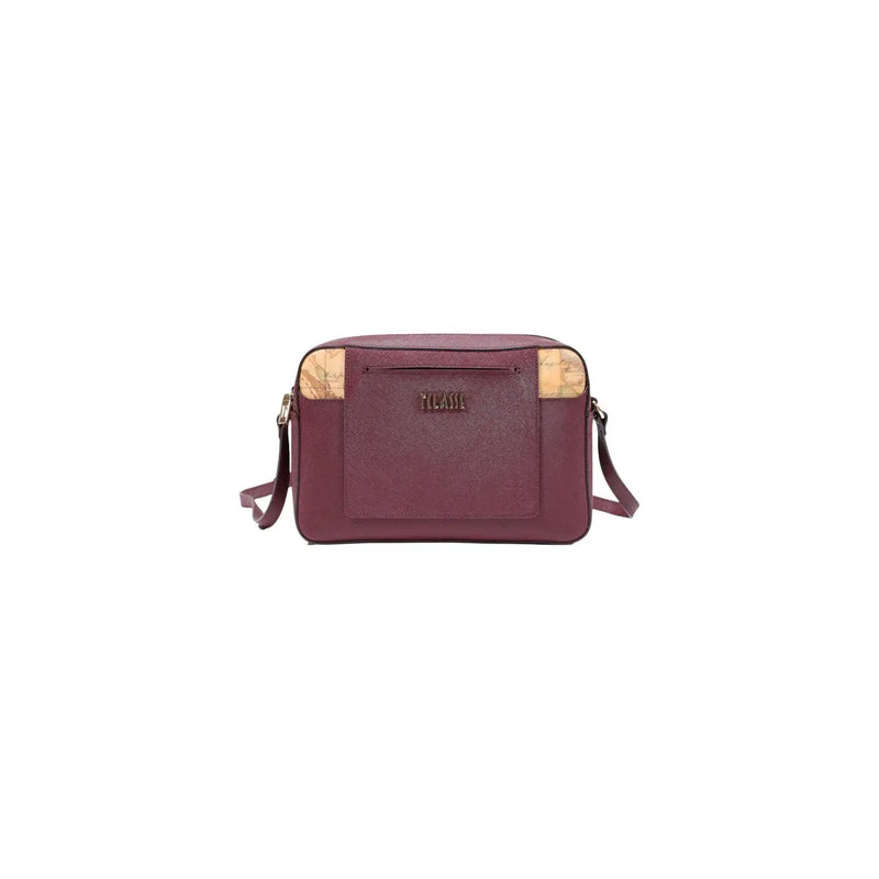 Alviero Martini women bordeaux shoulder bag 27 cm maroon crossbody bag with cork accents and textured leather finish