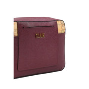 Alviero Martini women bordeaux shoulder bag 27 cm in maroon textured leather with gold tone Milan branding and map accents