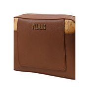 Brown textured leather clutch with gold-tone milan logo and map-patterned accents alviero martini pvc bag 21 x 16 cm