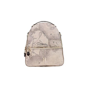Alviero Martini women grey leather rucksack 24x29cm with beige backpack vintage map print and black trim