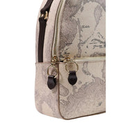 Beige alviero martini women grey leather rucksack 24x29cm with vintage world map print and dark brown leather straps
