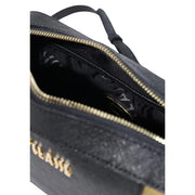 Black textured pvc shoulder bag by Alviero Martini with gold-tone zipper and embossed branding W21 cm