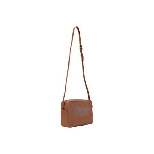 Alviero Martini Damen-Schultertasche aus braunem Polyurethan mit hellbraunem Leder-Schulterriemen und eleganter rechteckiger Form