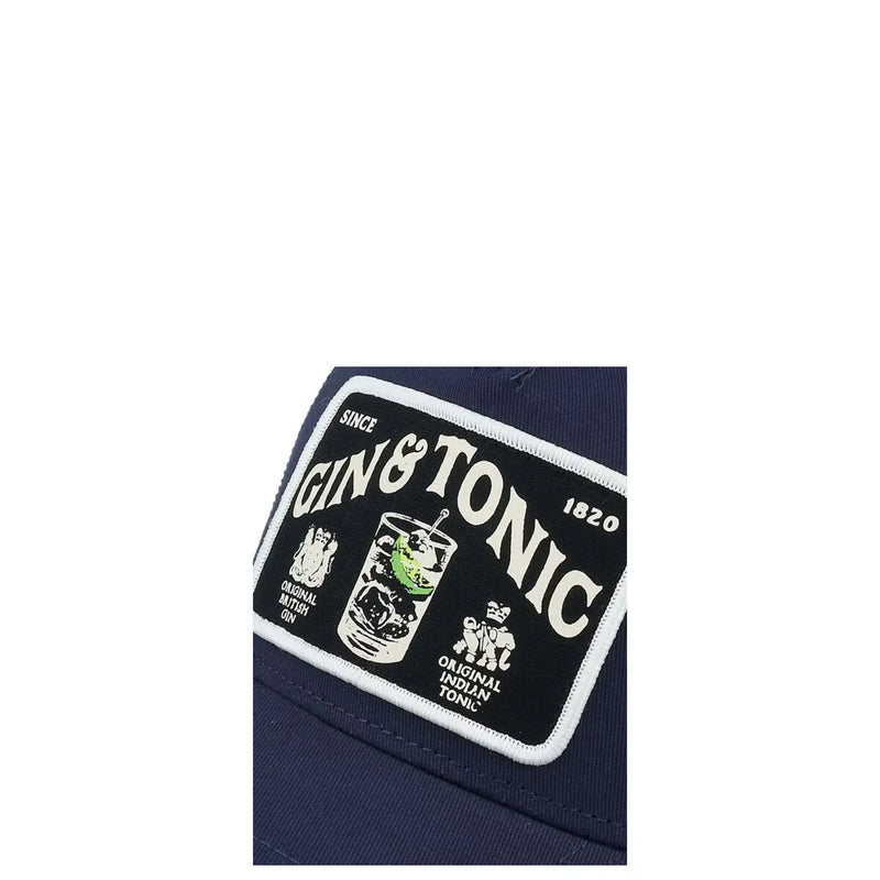 Navy blue American Needle Men Blue Print cotton baseball cap with black patch and white gin and tonic embroidery