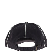 Black american needle men cap with white stitching and fabric strap closure in cotton one size fit