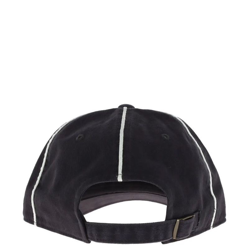 Black american needle men cap with white stitching and fabric strap closure in cotton one size fit