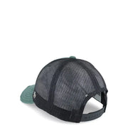 Black mesh trucker hat with teal brim and button cotton blend featuring white embroidered logo american needle men cap