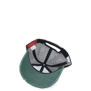 A dark green distressed cotton trucker hat with black mesh back and adjustable strap by American Needle men cap