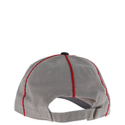 Gray cotton baseball cap by American Needle men with red stitching and black button on top model smu714a