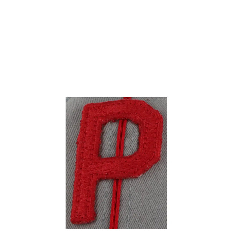 American needle men grey printed cotton cap with a red embroidered letter p patch on the front