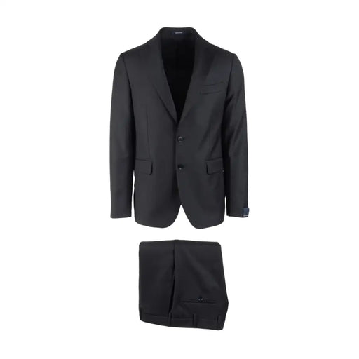 Men’s black two-piece suit featuring a two-button blazer from Angelo Nardelli Grey Fleece Wool collection