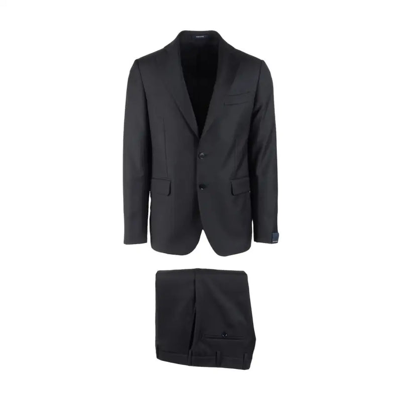 Black two-piece suit with two-button blazer and matching trousers from Angelo Nardelli