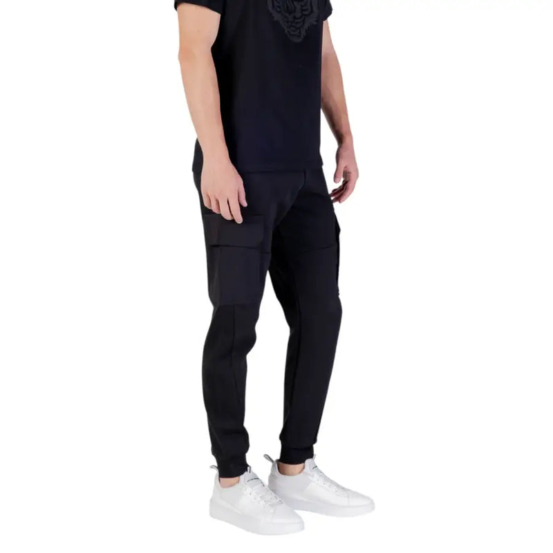 Men’s black cotton blend cargo joggers paired with white sneakers from Antony Morato