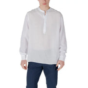 Men’s white long-sleeve band collar shirt from Antony Morato Black Linen Lyocell collection