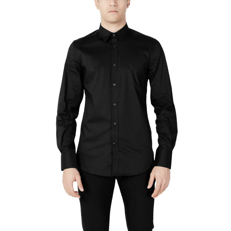 Antony Morato black slim fit men’s formal long-sleeve button-down shirt with crisp collar and subtle texture