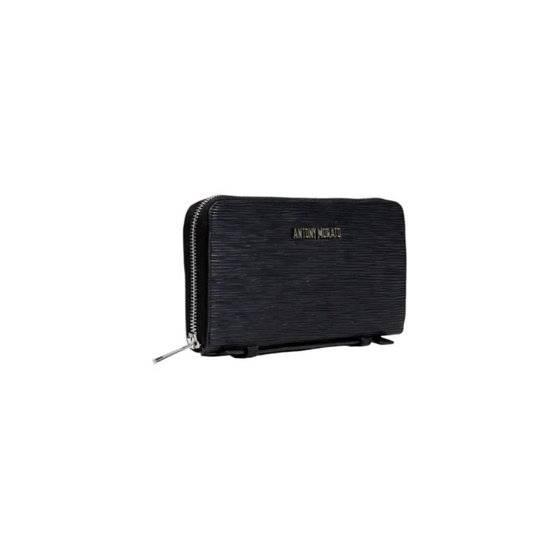 Black textured Antony Morato men’s wallet with silver zipper and multiple pockets