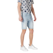 Antony Morato blue cotton light-wash denim shorts for men with distressed details and classic five-pocket design