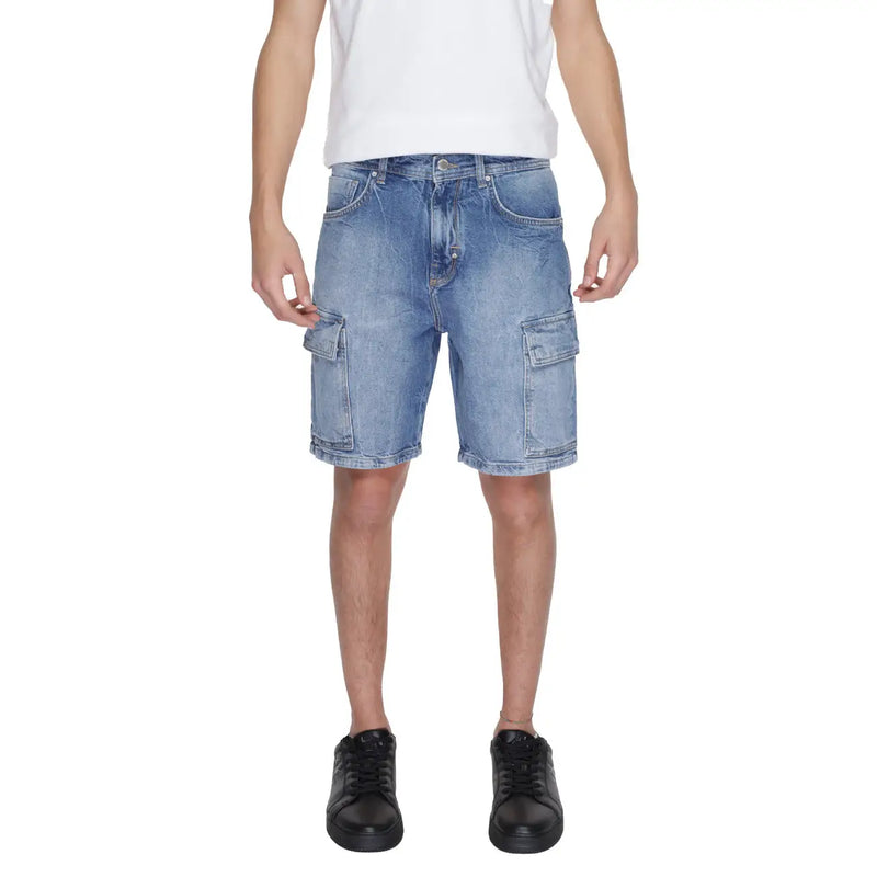 Light-wash denim cargo shorts by antony morato featuring two large flap pockets and worn out effect detailing