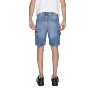 Antony morato blue men’s light-wash denim cargo shorts with multiple pockets and a worn out faded distressed look