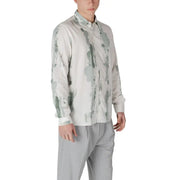 Men’s long-sleeve button-up shirt with light green and white abstract pattern by Antony Morato