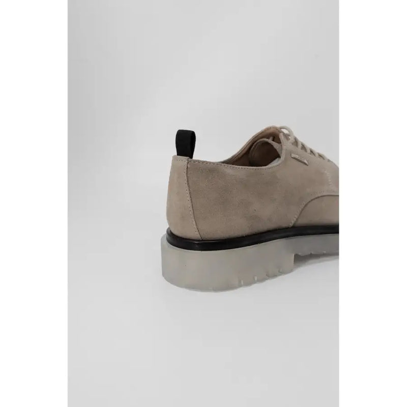 Antony Morato men beige leather lace-up shoe with beige suede upper and transparent chunky sole with black heel strip