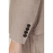 Beige linen Antony Morato men blazer jacket with four dark glossy buttons made from viscose blend fabric
