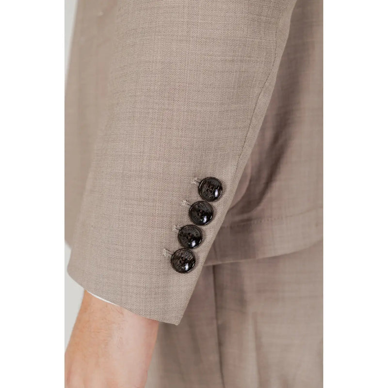 Beige linen Antony Morato men blazer jacket with four dark glossy buttons made from viscose blend fabric