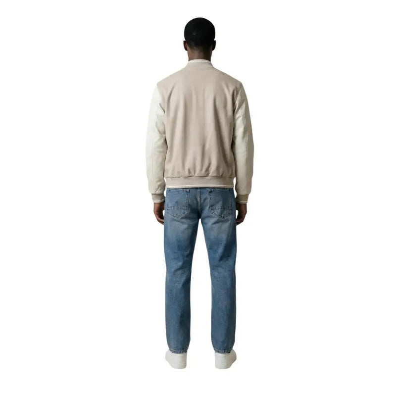 Beige and cream leather bomber jacket with ribbed cuffs by antony morato polyester zip blazer mmfl01125
