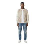 Antony Morato men beige leather bomber jacket with ribbed cuffs and waistband polyester zip blazer mmfl01125