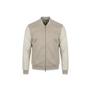 Antony Morato men beige two-tone suede bomber jacket with ribbed cuffs and hem polyester zip blazer