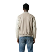 Antony Morato men beige and cream two-tone bomber jacket with leather sleeves polyester zip blazer mmfl01125