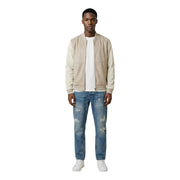 Antony Morato men beige leather bomber jacket with ribbed cuffs and waistband polyester zip blazer mmfl01125