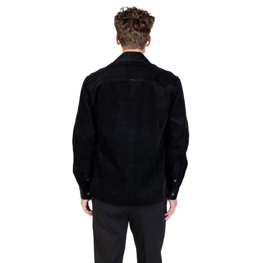 Antony Morato men black cotton blazer with round neck classic collar and buttoned cuffs in corduroy fabric